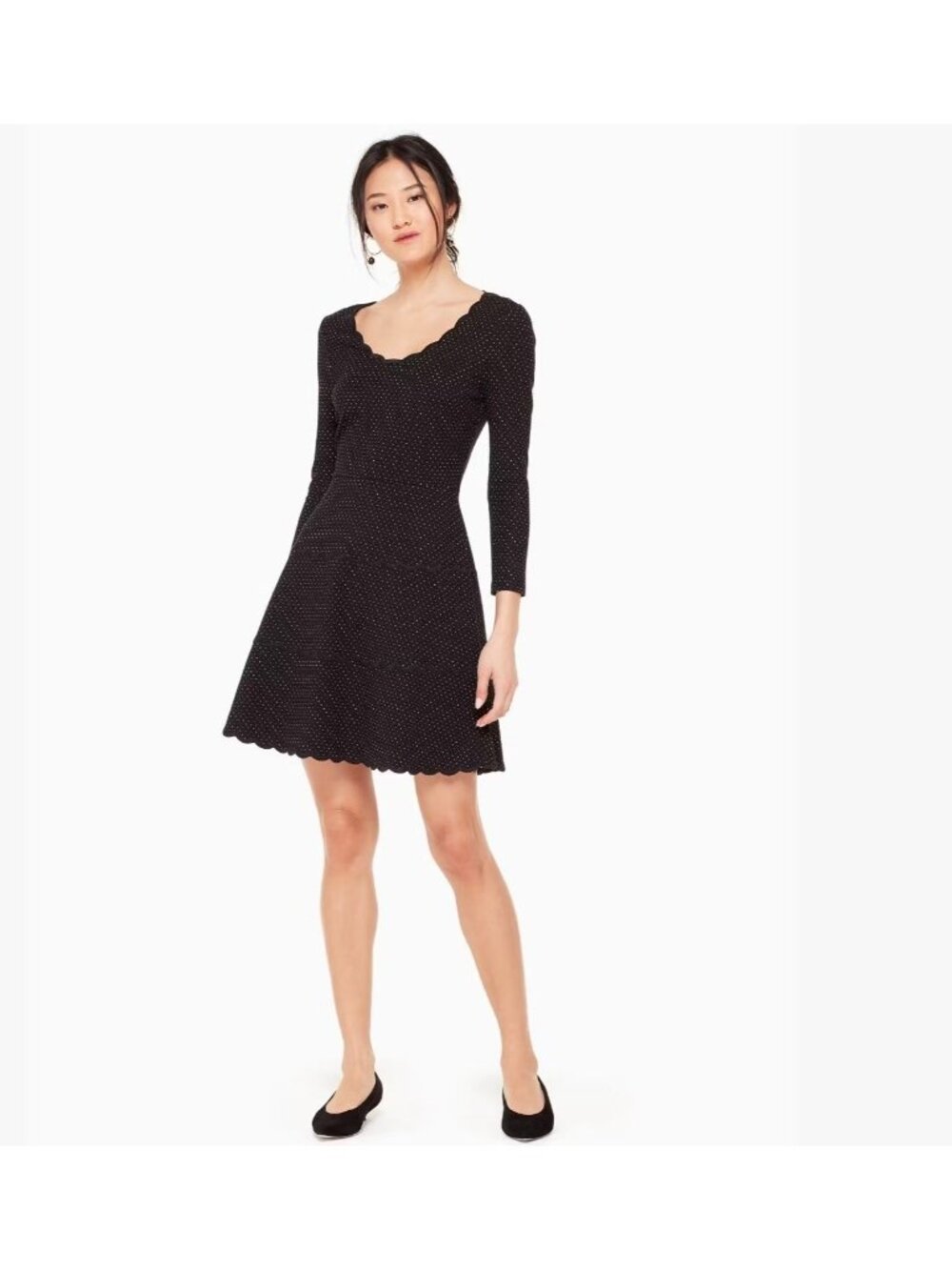 Kate Spade Polka Dot Scallop Trim Fit & Flare Dress Mini Black White 8